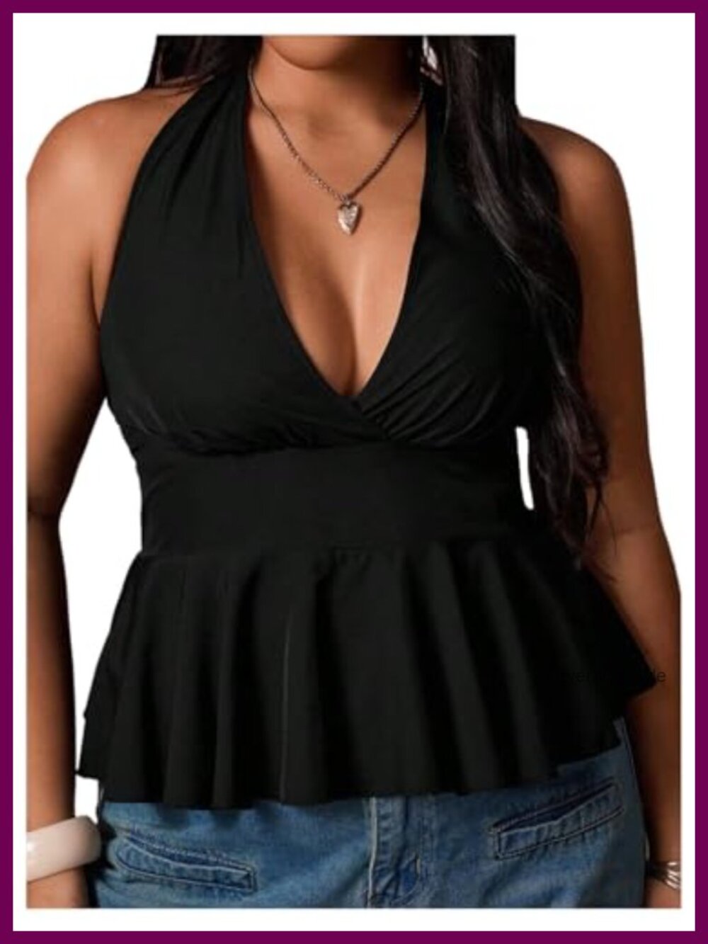 Plus Size Backless Halter Peplum Top Sleeveless Slim Fit Party Club